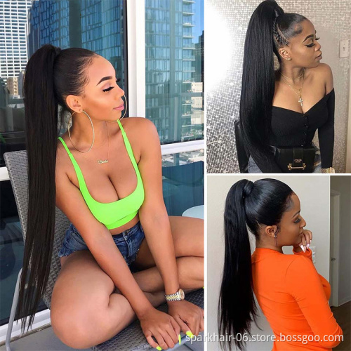 Wholesale Wrap Around Ponytail Human Hair Brazilian Kinky Straight Pony Tail Remy Hair Clip In Ponytail Extensions For Women